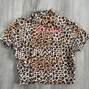 Girls Leopard Print Short Sleeve Top with Pink 'No Thanks' Graphic